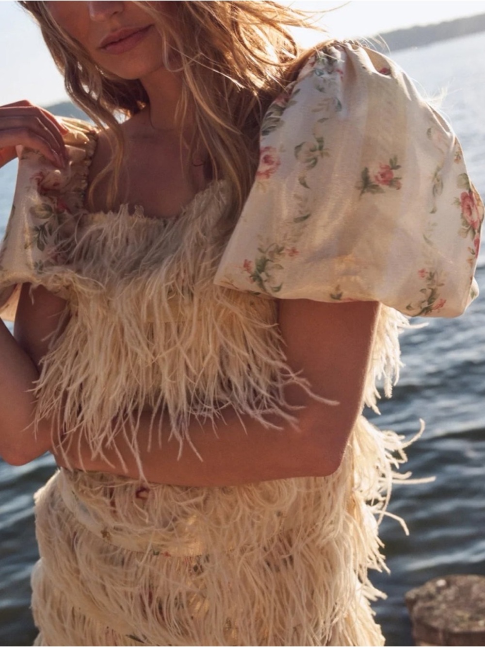 LoveShackFancy Beryl Feather Mini Dress in Golden Fog Size 0 - Picture 5 of 15